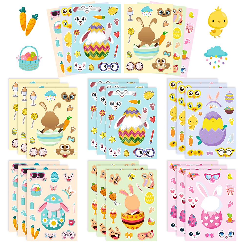 Party Games Instagram - 6/12Sheets Cute Easter Rabbit Puzzle Stickers