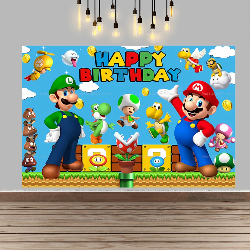 Party Games Mario - Super Mario Bros Game Backdrop Decorations