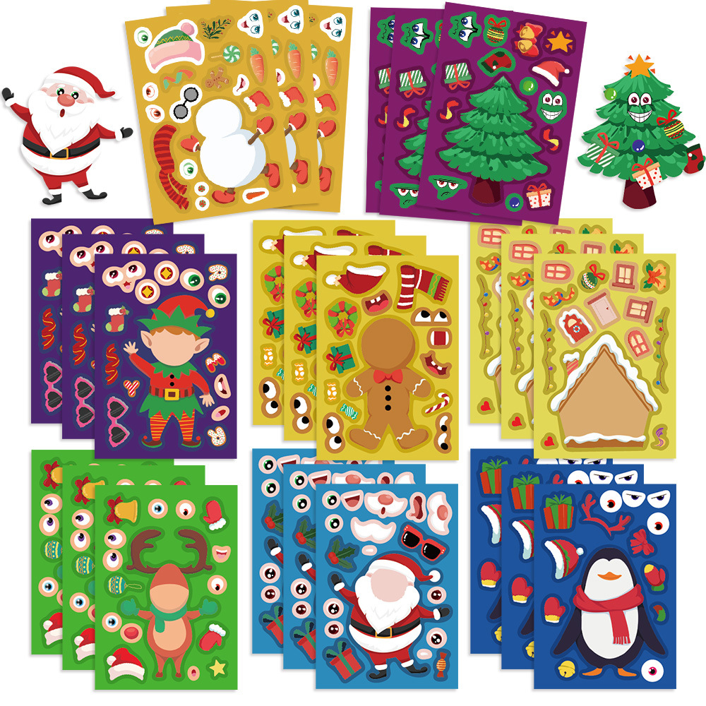 Party Games Instagram - 8/16Sheets Cartoon Christmas Make a Face
