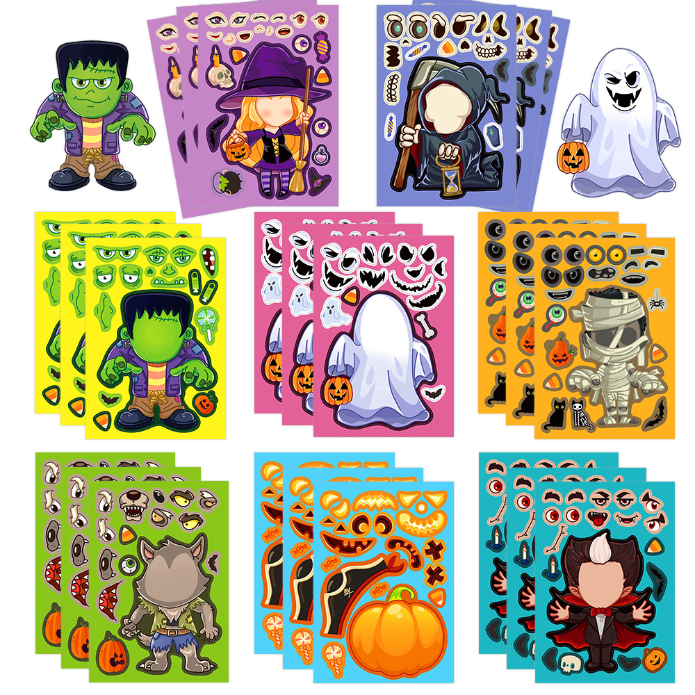 Party Games Instagram - 8pcs/pack Cartoon Halloween Sticker Make a