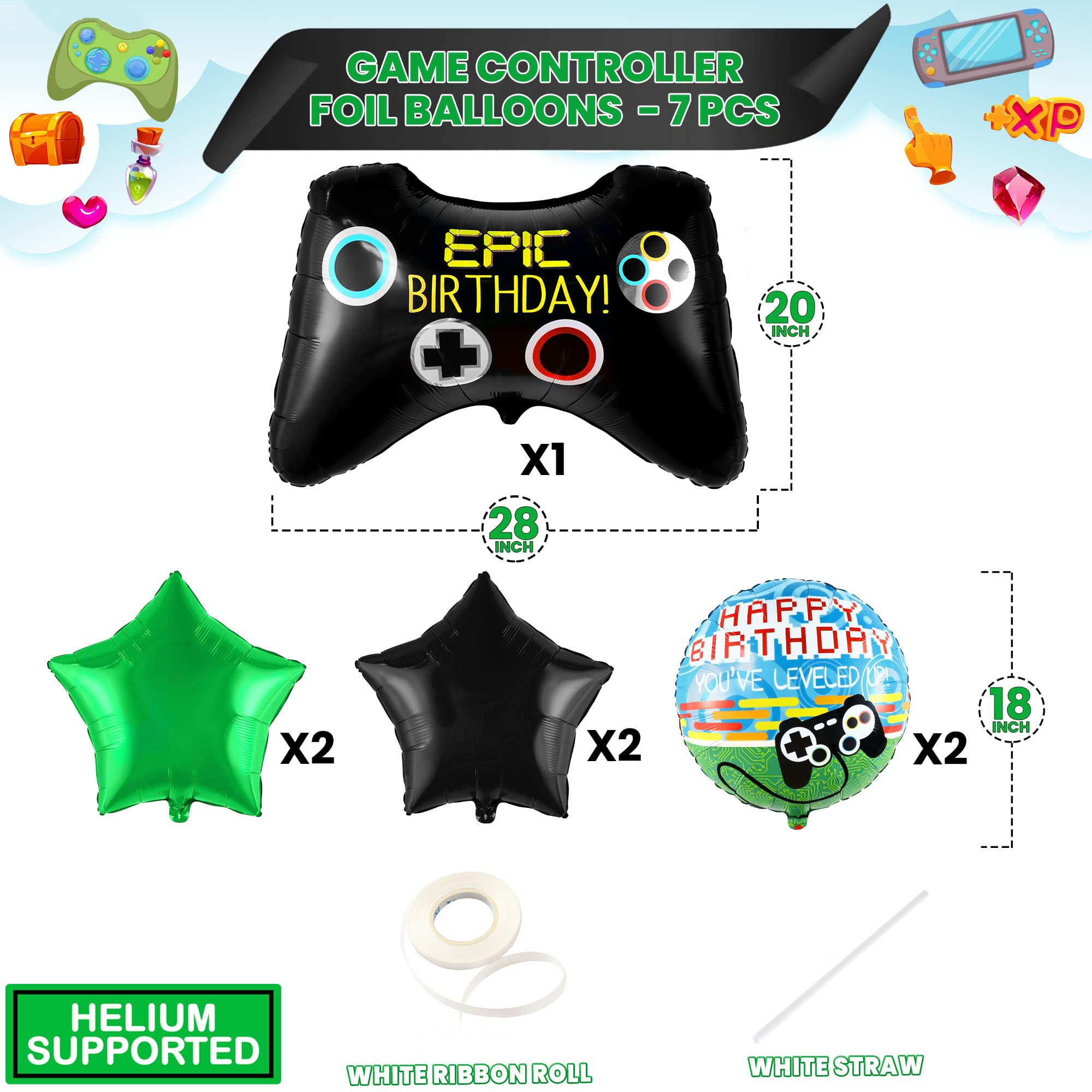 7pcs Video Game Mylar Balloons - Party Games Using Balloons ulasan dan harga